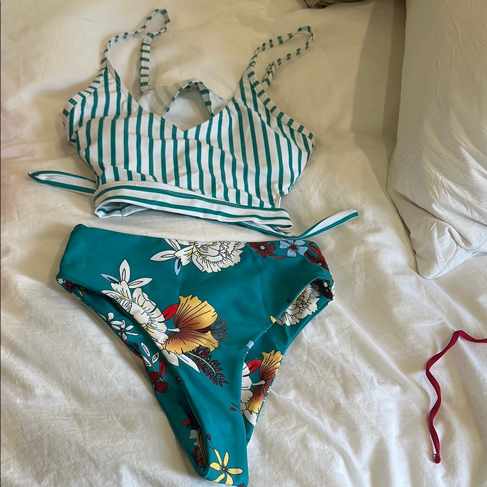 Striped and Floral Bikini Set